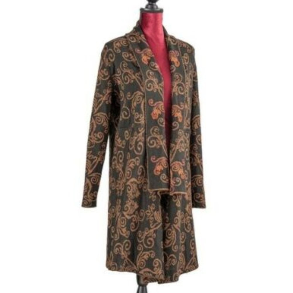 Victorian Trading Co Black Brown Isabella Embroidered Alpaca Reversible Sweater